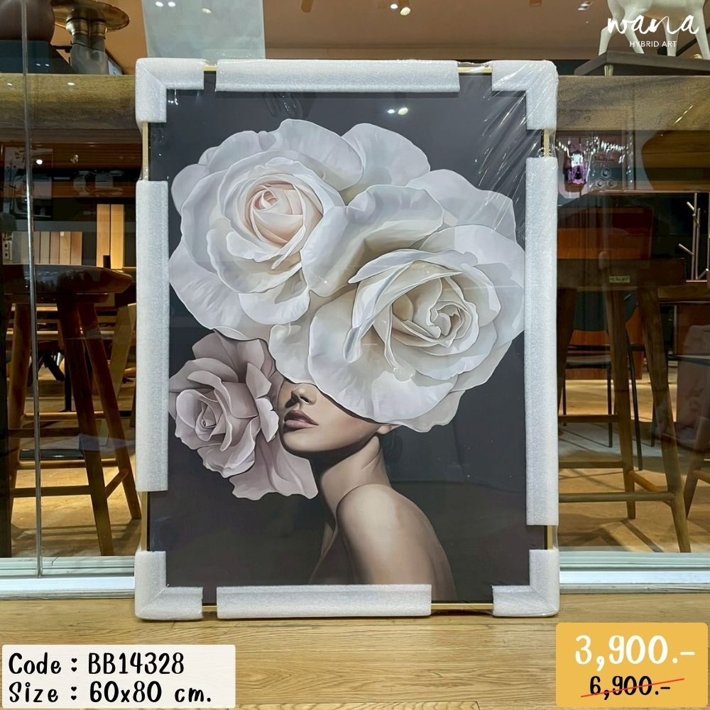 Woman with White and Pink Roses on Head (Right Profile)